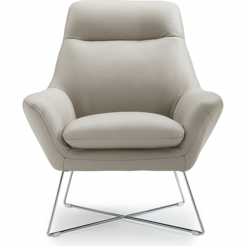 Daiana Arm Chair in Light Grey Top Grain Italian Leather on Stainless Steel Legs